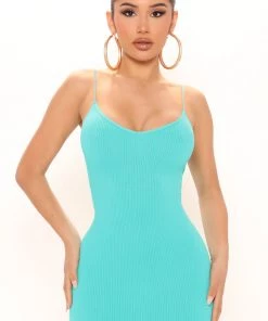 Mysite Sammy Seamless Mini Dress - Turquoise