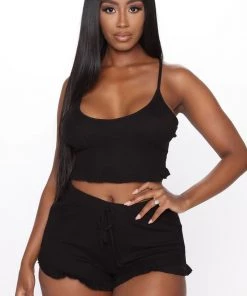 Fashion Nova Sleepwear & Robes Staying The Night PJ Set - Black