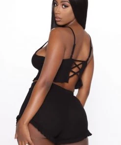 Fashion Nova Sleepwear & Robes Staying The Night PJ Set - Black