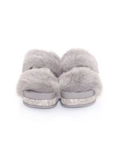Fashion Nova Mini Perfectly Glam Platform Slides - Grey