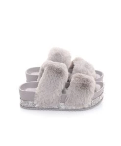 Fashion Nova Mini Perfectly Glam Platform Slides - Grey