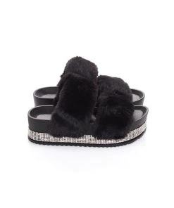 Fashion Nova Mini Perfectly Glam Platform Slides - Black