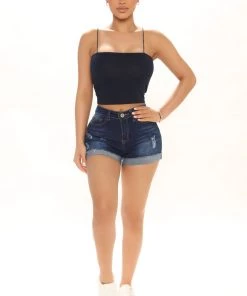 Mysite Hailee Crop Tank Top - Navy Teddies & Babydolls