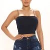 Mysite Hailee Crop Tank Top - Navy Teddies & Babydolls