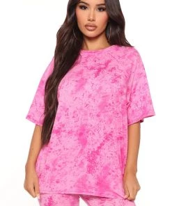 Mysite Chelsea Biker Short Set - Fuchsia