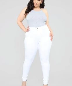 Mysite New Today Classic High Waist Skinny Jeans - White