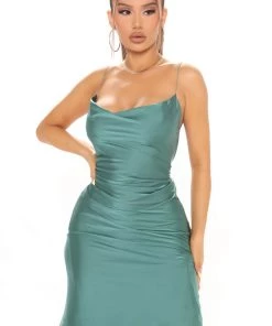 Fashion Nob Jackie Satin Midi Dress - Teal NEW IN