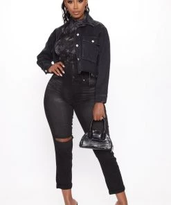 Fashion Nob Edgy Denim Jacket - Black Wash Teddies & Babydolls