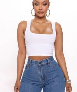 Mysite Kimmy Square Neck Tank - White