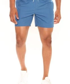 Mysite Solid Type Swim Trunks - Blue New Today