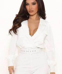Mysite Office Babe Blakely Blazer Romper - White