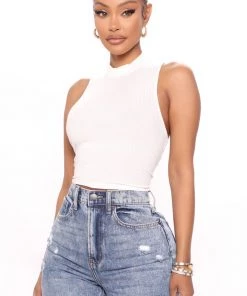 Mysite Lillee Mock Neck Tank Top - White New Today