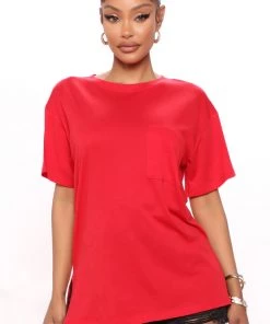 Mysite New Today Laid Back Chillin' Pocket Tee - Red