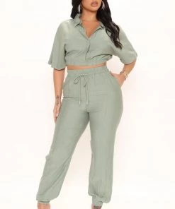 Mysite Make You Miss Me Jogger Set - Olive New Today