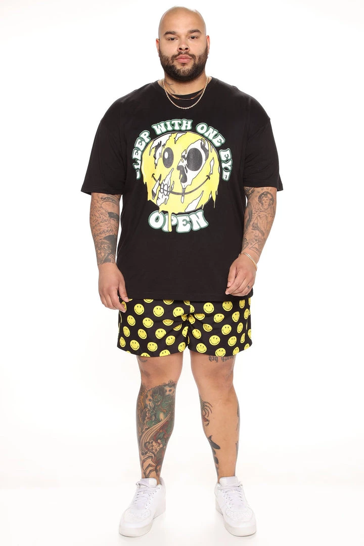 Mysite New Today Smiley All Over Swim Trunks - Black/Yellow