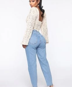 Fashion Nova Tell Me Everything Pleated Mom Jeans - Light Blue Wash