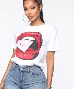 Fashion Nova Diamond Pressure T Shirt - White