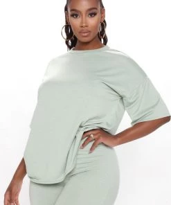 Mysite SETS Travel And Chill Biker Short Set - Sage