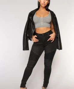 Fashion Nova Fast Engines Moto Skinny Jeans - Black