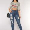 FashionNob Body Moves Ankle Jeans - Dark