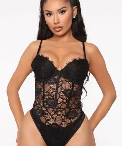 Fashion Nova Teddies & Babydolls One Last Kiss Lace Teddy - Black