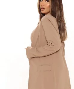 Fashion Nob Sasha Open Front Blazer - Taupe Office Babe