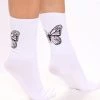 FashionNob Teddies & Babydolls Butterfly Chaser Crew Socks - White/Pink