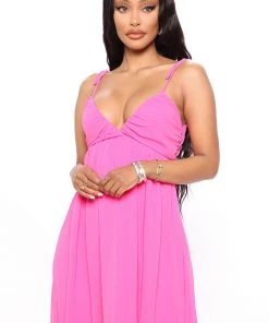Mysite Bright Energy Midi Dress - Hot Pink