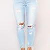 Fashion Nova Something About You Ankle Jeans - Light Blue Wash