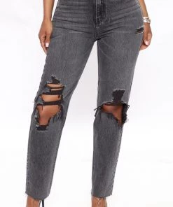 Mysite New Today Make It Rain High Rise Destroy Mom Jeans - Black Wash
