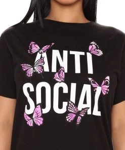 Fashion Nova Remaining Anti Social Butterfly Top - Black