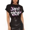 Fashion Nova Remaining Anti Social Butterfly Top - Black