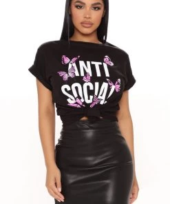 Fashion Nova Remaining Anti Social Butterfly Top - Black