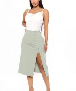 Mysite New Today Stay A While Midi Skirt - Sage