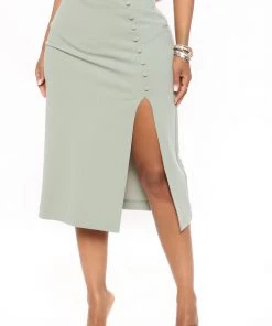 Mysite New Today Stay A While Midi Skirt - Sage