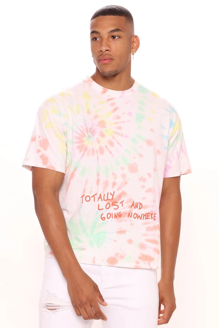 Mysite New Today Totally Lost Tie Dye Short Sleeve Tee - Multi Color