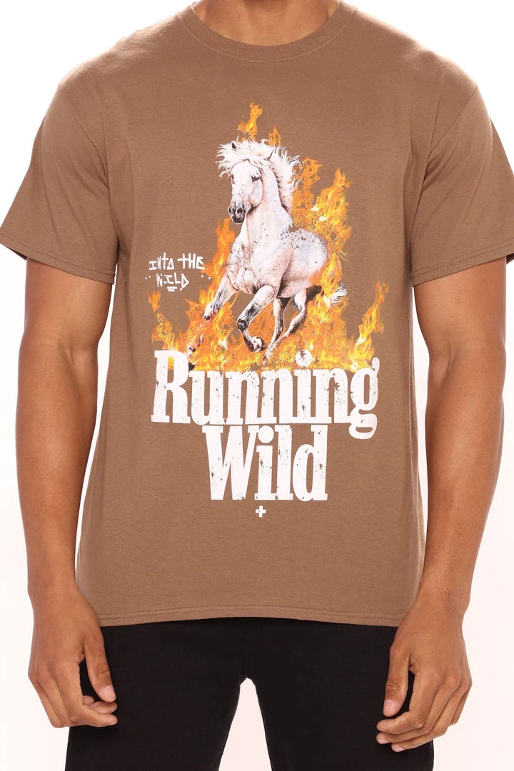 Mysite New Today Running Into The Wild Short Sleeve Tee - Brown 4 Mysite New Today Running Into The Wild Short Sleeve Tee - Brown
