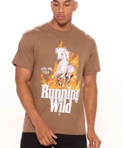 Mysite New Today Running Into The Wild Short Sleeve Tee - Brown