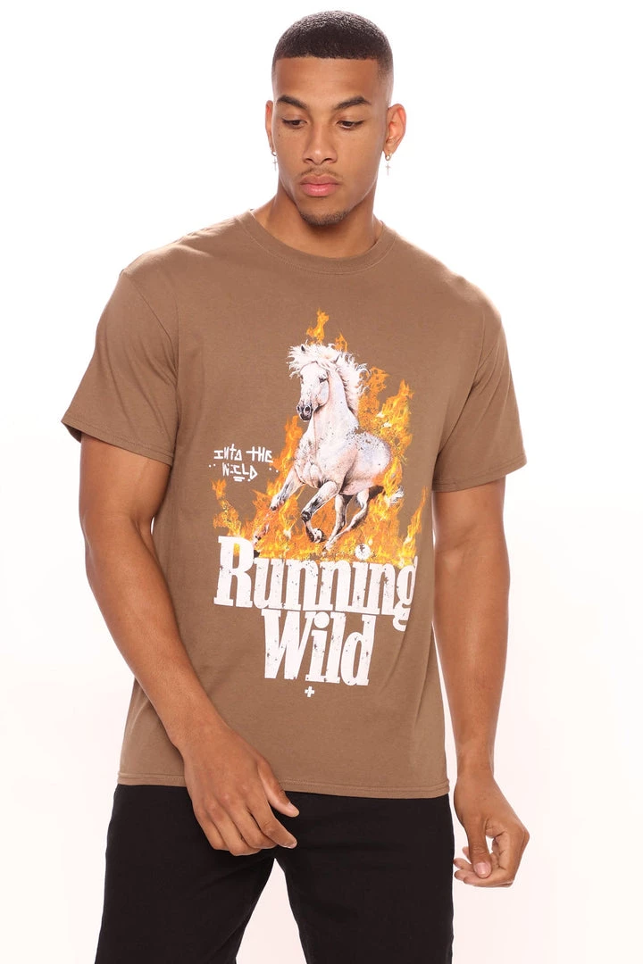 Mysite New Today Running Into The Wild Short Sleeve Tee - Brown 1 Mysite New Today Running Into The Wild Short Sleeve Tee - Brown