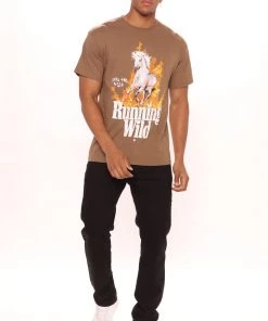 Mysite New Today Running Into The Wild Short Sleeve Tee - Brown 12 Mysite New Today Running Into The Wild Short Sleeve Tee - Brown