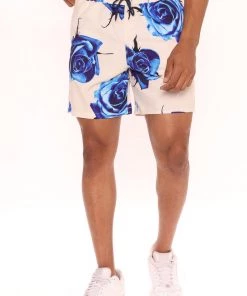 Mysite Floral Blues Swim Trunks - Blue/combo