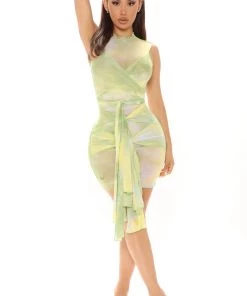 Mysite Fierce Mesh Mini Dress - Lime Club