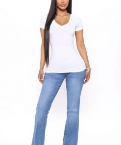 Mysite New Today Jess V Neck Short Sleeve Top - White