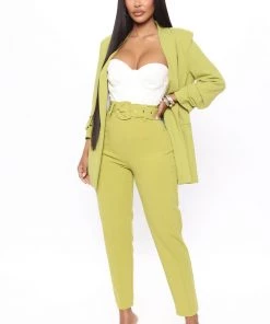 Mysite New Today Olivia Belted Trouser - Chartreuse