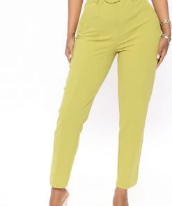 Mysite New Today Olivia Belted Trouser - Chartreuse