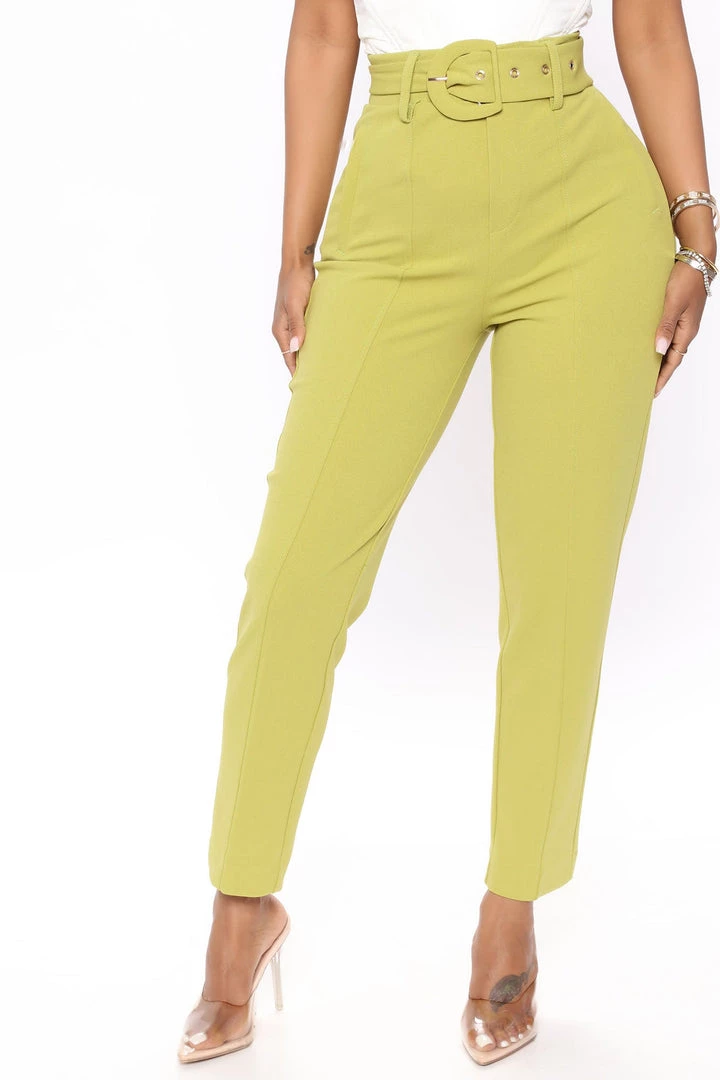 Mysite New Today Olivia Belted Trouser - Chartreuse 2 Mysite New Today Olivia Belted Trouser - Chartreuse