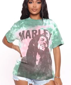 Mysite Bob Marley Tie Dye Top - Green/combo New Today
