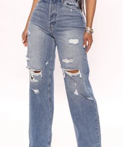 Mysite On Trend 90's Baggy Jeans - Medium Blue Wash