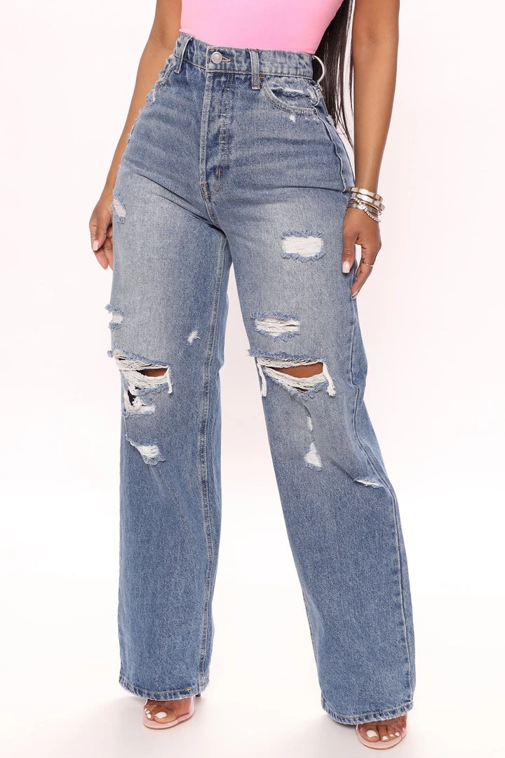 Mysite On Trend 90's Baggy Jeans - Medium Blue Wash 2 Mysite On Trend 90's Baggy Jeans - Medium Blue Wash