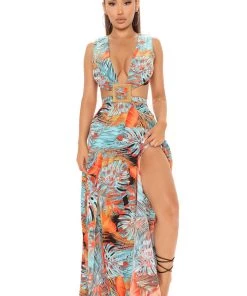 Mysite New Today Brunch In The Tropics Maxi Dress - Teal/combo